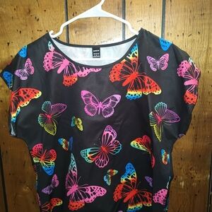 Shein Black Multicolor Butterfly Print Women's Top